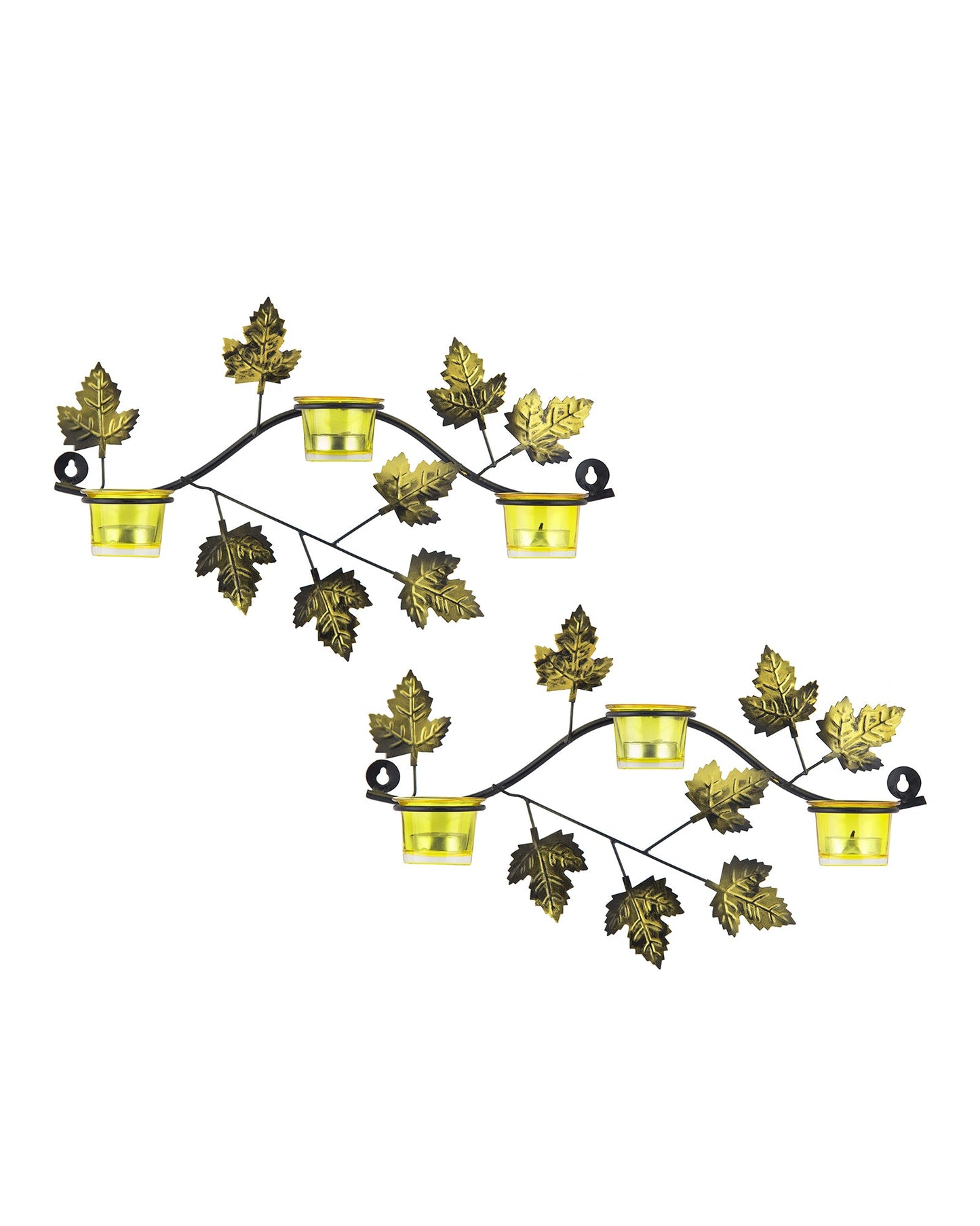 Maple Leaf Wall Mount with 3 Votive, set of 2, candle stand wall mounted with tea lights