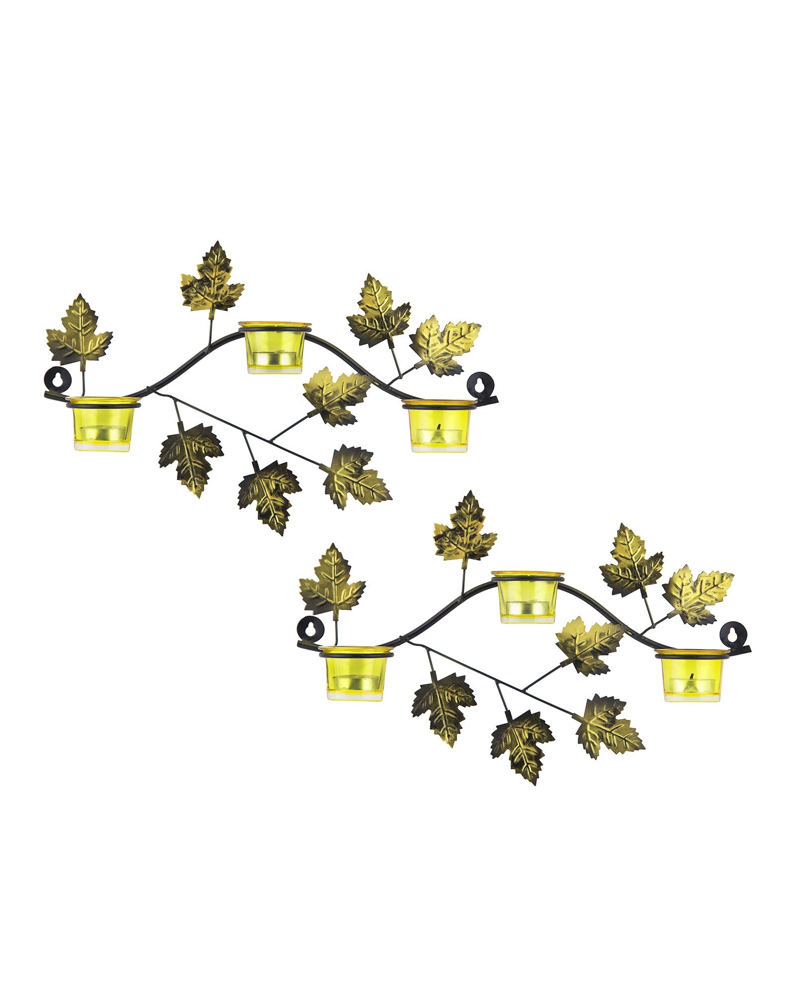 Maple Leaf Wall Mount with 3 Votive, set of 2, candle stand wall mounted with tea lights