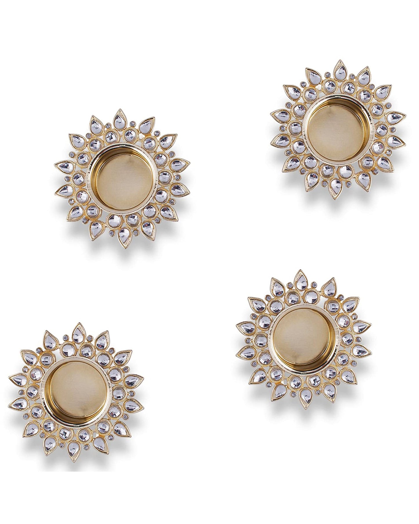 Crystal Diya with T-Light- Set of Four,candle holder stand with free candle