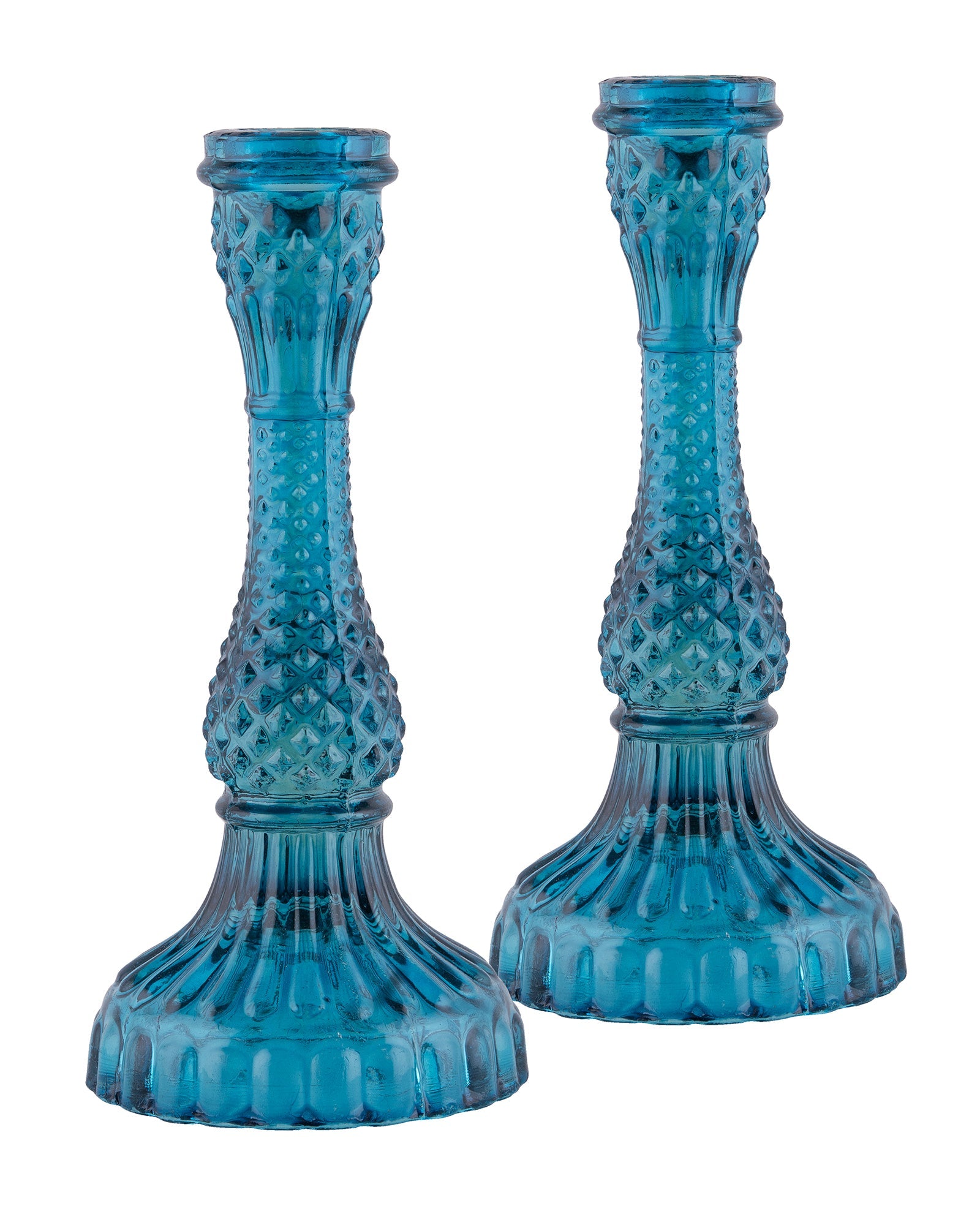 Solid Glass candle Stand Carved  (Set of 2)