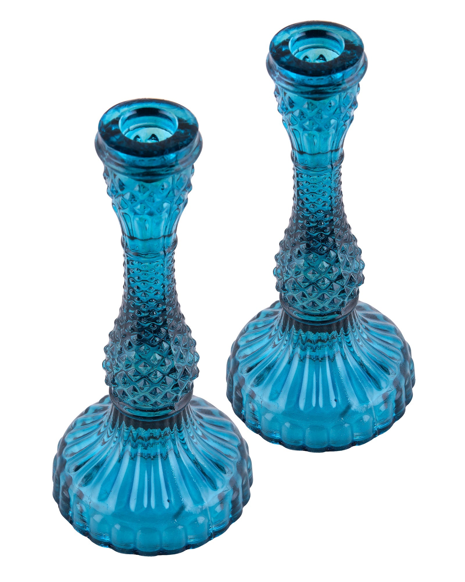 Solid Glass candle Stand Carved  (Set of 2)