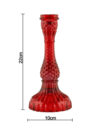 Solid Glass candle Stand Carved  (Set of 2)