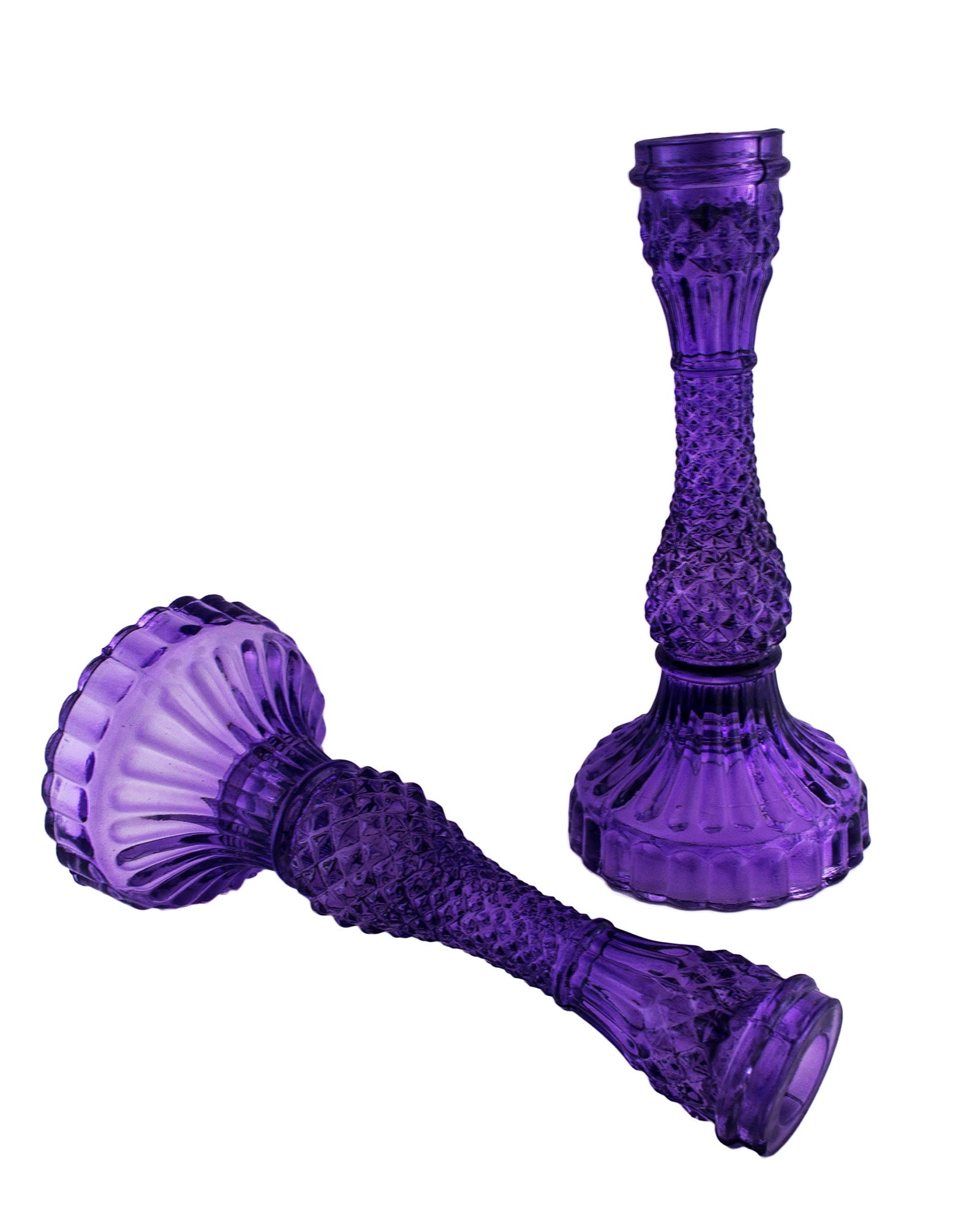 Solid Glass candle Stand Carved  (Set of 2)