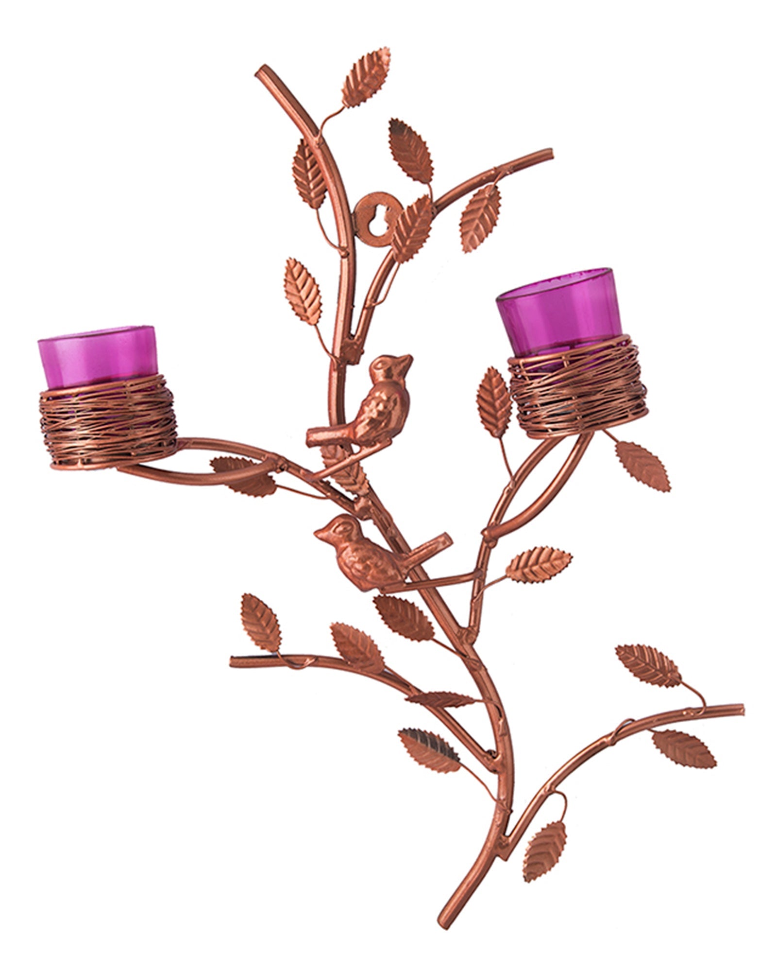 Copper Tree with Bird Nest Votive Stand , Wall Candle Holder and Tealight Candles, Rose Gold