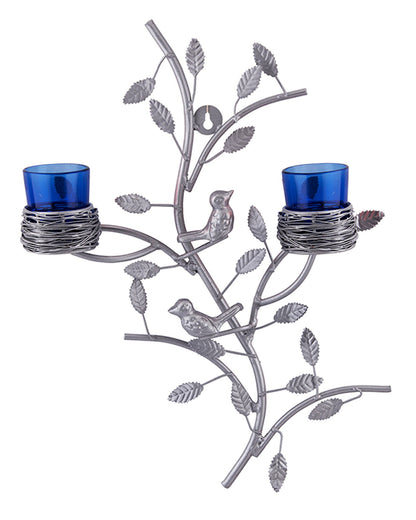 Silver Tree with Bird Nest Votive Stand , Wall Candle Holder and Tealight Candles