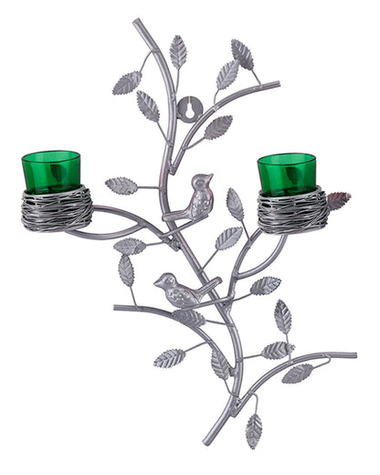 Silver Tree with Bird Nest Votive Stand , Wall Candle Holder and Tealight Candles