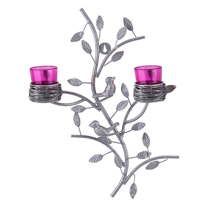 Silver Tree with Bird Nest Votive Stand , Wall Candle Holder and Tealight Candles