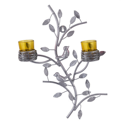 Silver Tree with Bird Nest Votive Stand , Wall Candle Holder and Tealight Candles