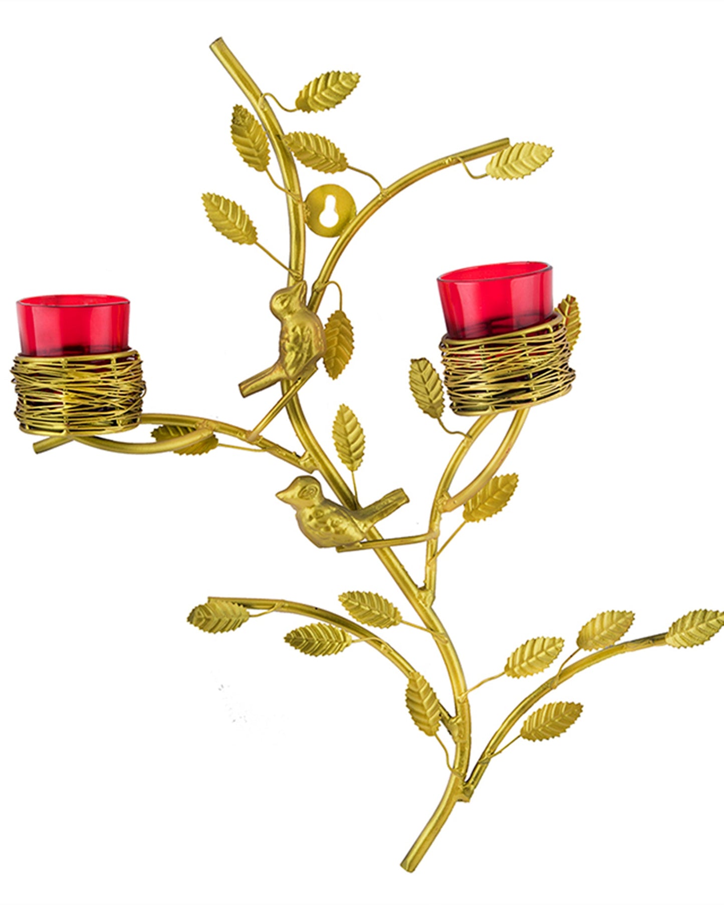 Golden Tree with Bird Nest Votive Stand Green, Wall Candle Holder and Tealight Candles