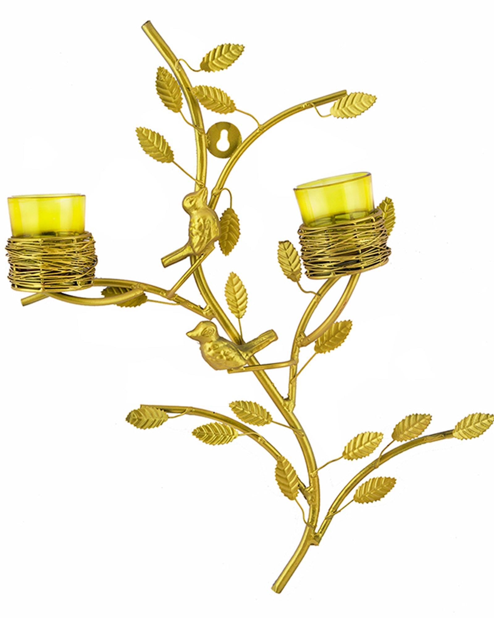 Golden Tree with Bird Nest Votive Stand Green, Wall Candle Holder and Tealight Candles