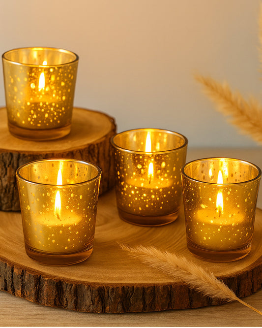 Mercury Silver T-light holder, Glass candle holder stand with free candles