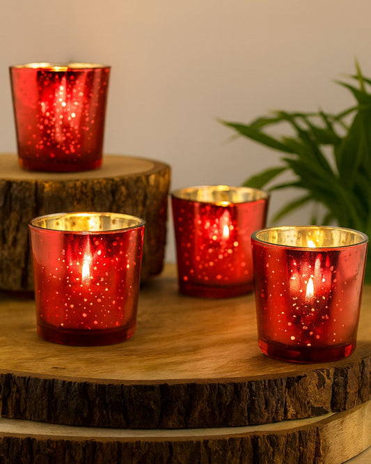 Mercury Silver T-light holder, Glass candle holder stand with free candles