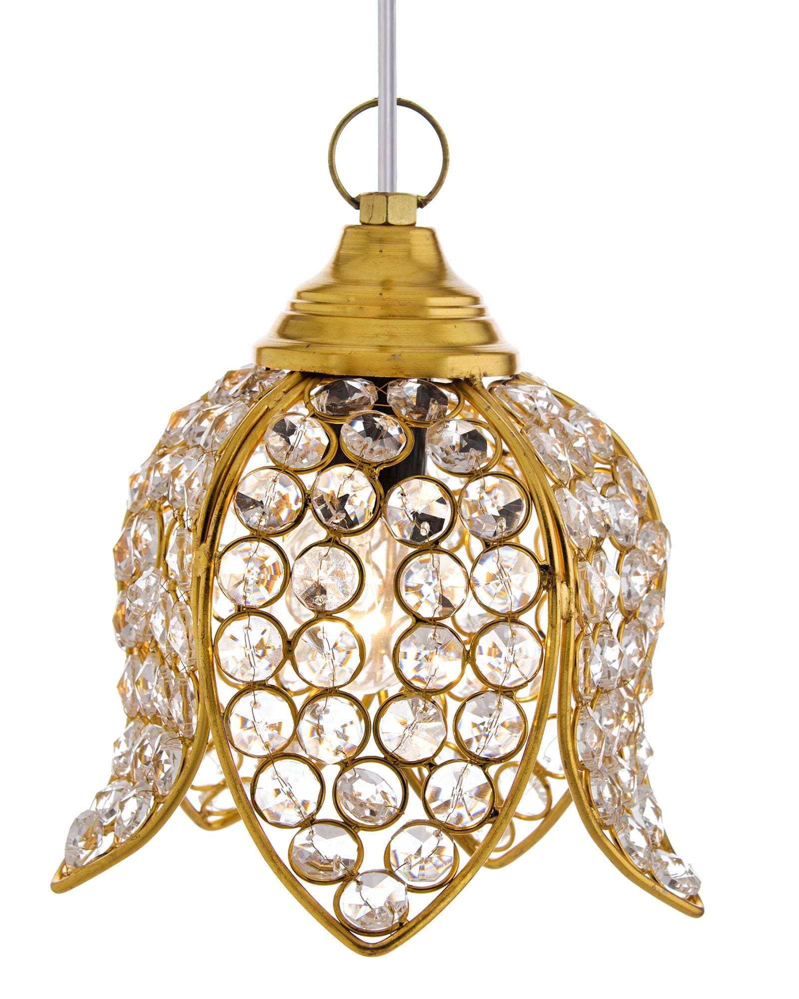 Crystal Pendant Light | Modern LED Ceiling Fixture | Chandelier Style | Warm White | Stylish Interior Lighting | Living Room, Bedroom, Dining Room Light | Contemporary Home Decor (Golden)