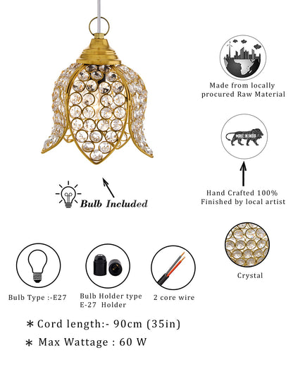 Crystal Pendant Light | Modern LED Ceiling Fixture | Chandelier Style | Warm White | Stylish Interior Lighting | Living Room, Bedroom, Dining Room Light | Contemporary Home Decor (Golden)
