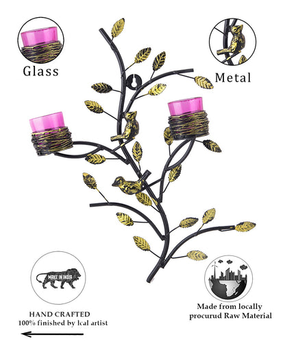 Tree with Bird Nest Votive Stand Pink, Wall Candle holder and Tealight candles