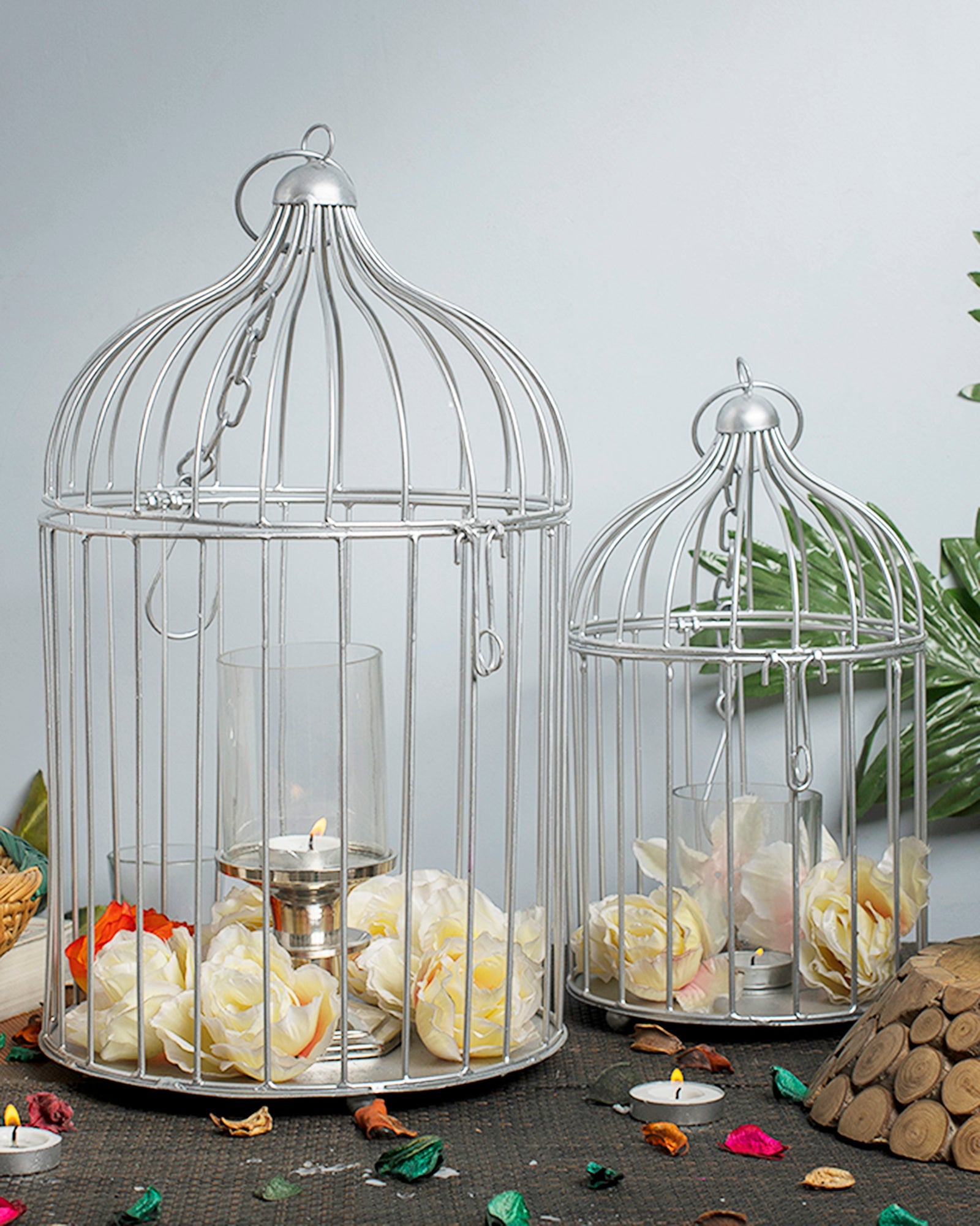 Homesake® Copper Bird Cage(Set of 2), with Hanging Chain, Home Décor, Living Room & Festive Use