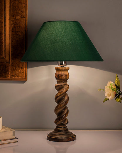 Classic Black Twister Table Lamp With Green Shade
