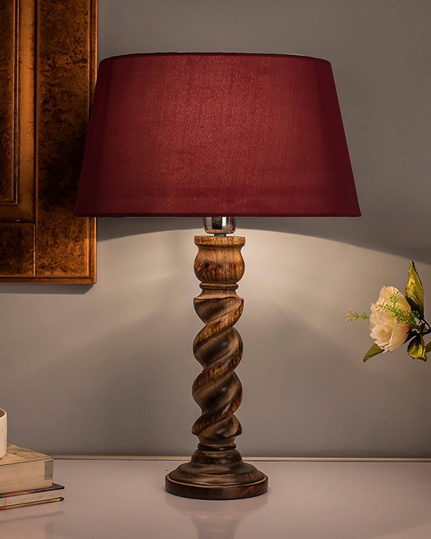 Classic Black Twister Table Lamp With Green Shade