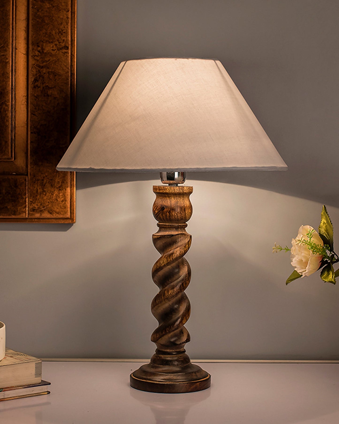 Classic Black Twister Table Lamp With Green Shade