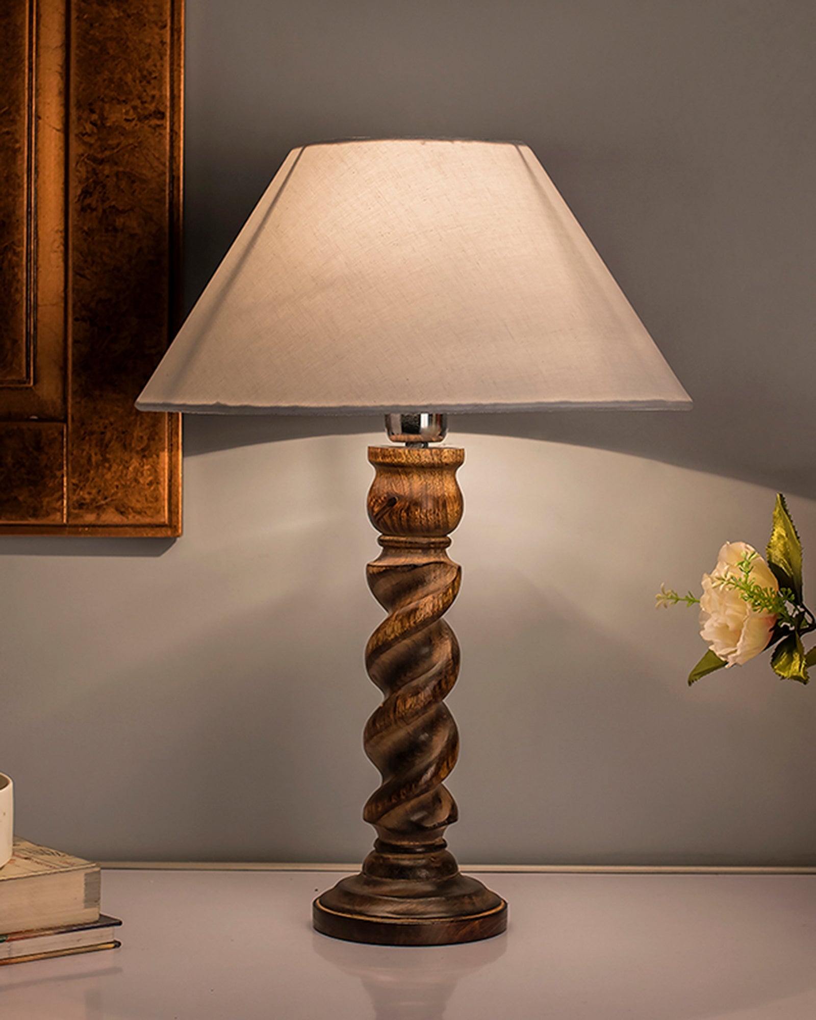 Classic Black Twister Table Lamp With Green Shade