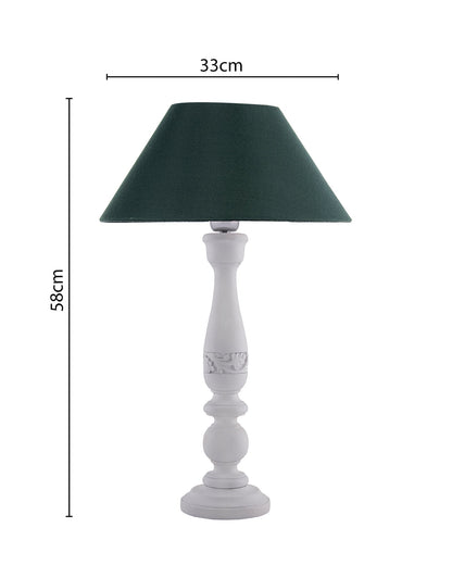 Floral Carved White Wood Table Lamp With Blue Shade
