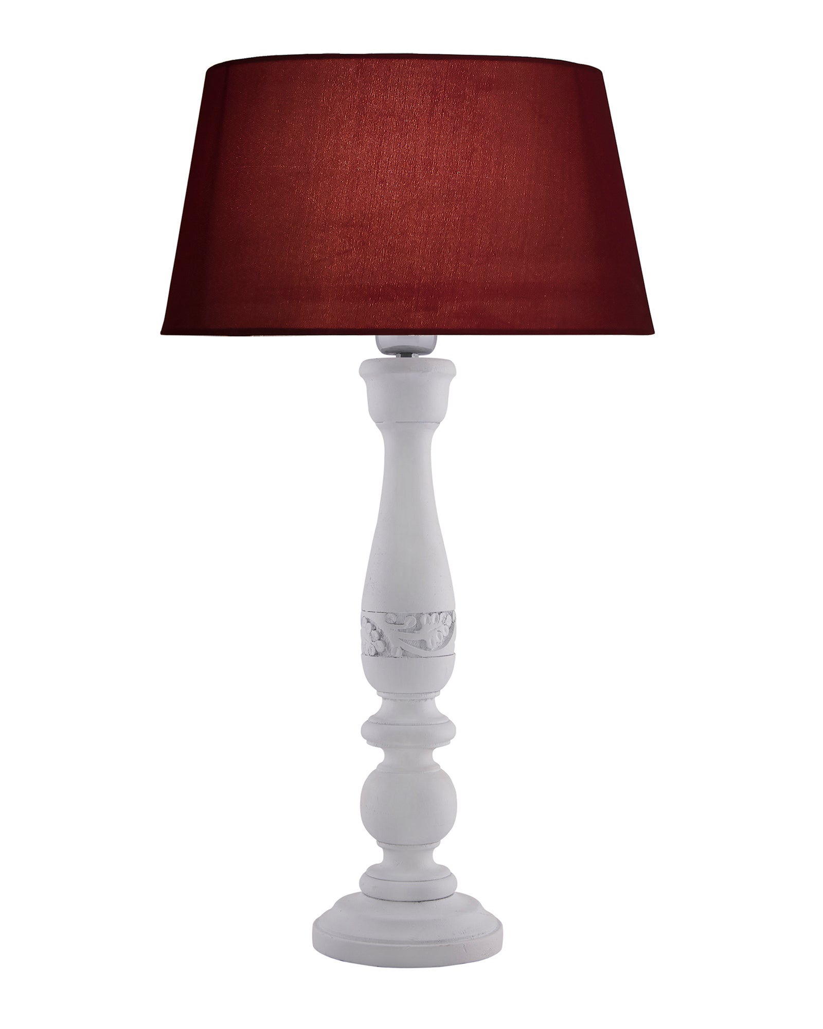 Floral Carved White Wood Table Lamp With Blue Shade