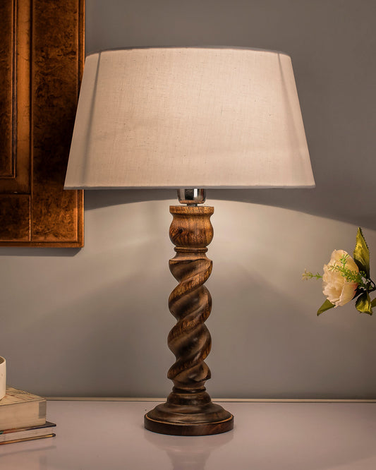Classic Black Twister Table Lamp With White Drum Shade