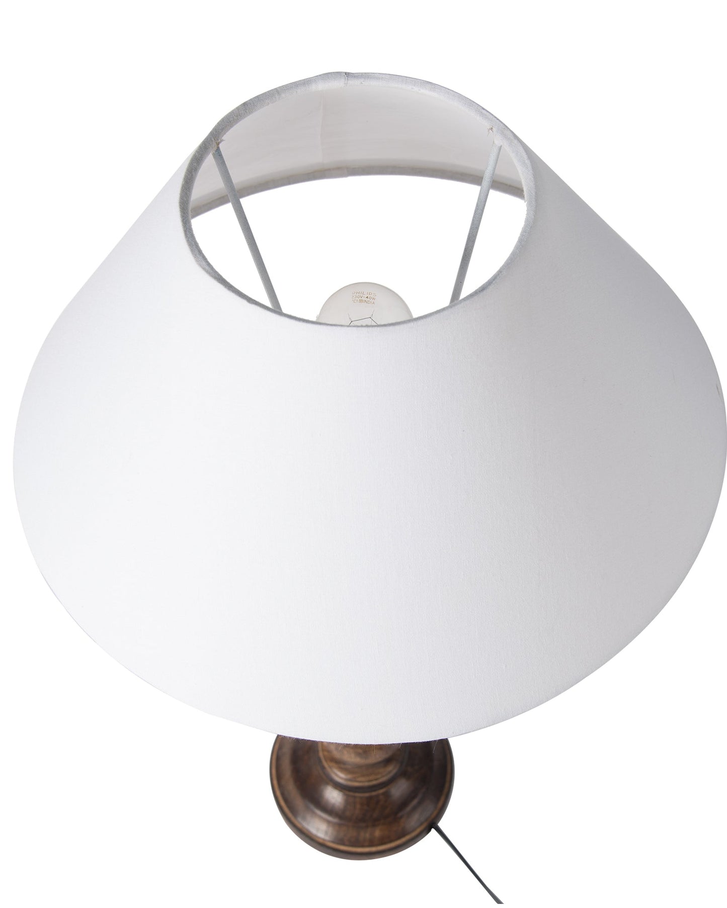 Floral Carved Black Wood Table Lamp With Drum Shade