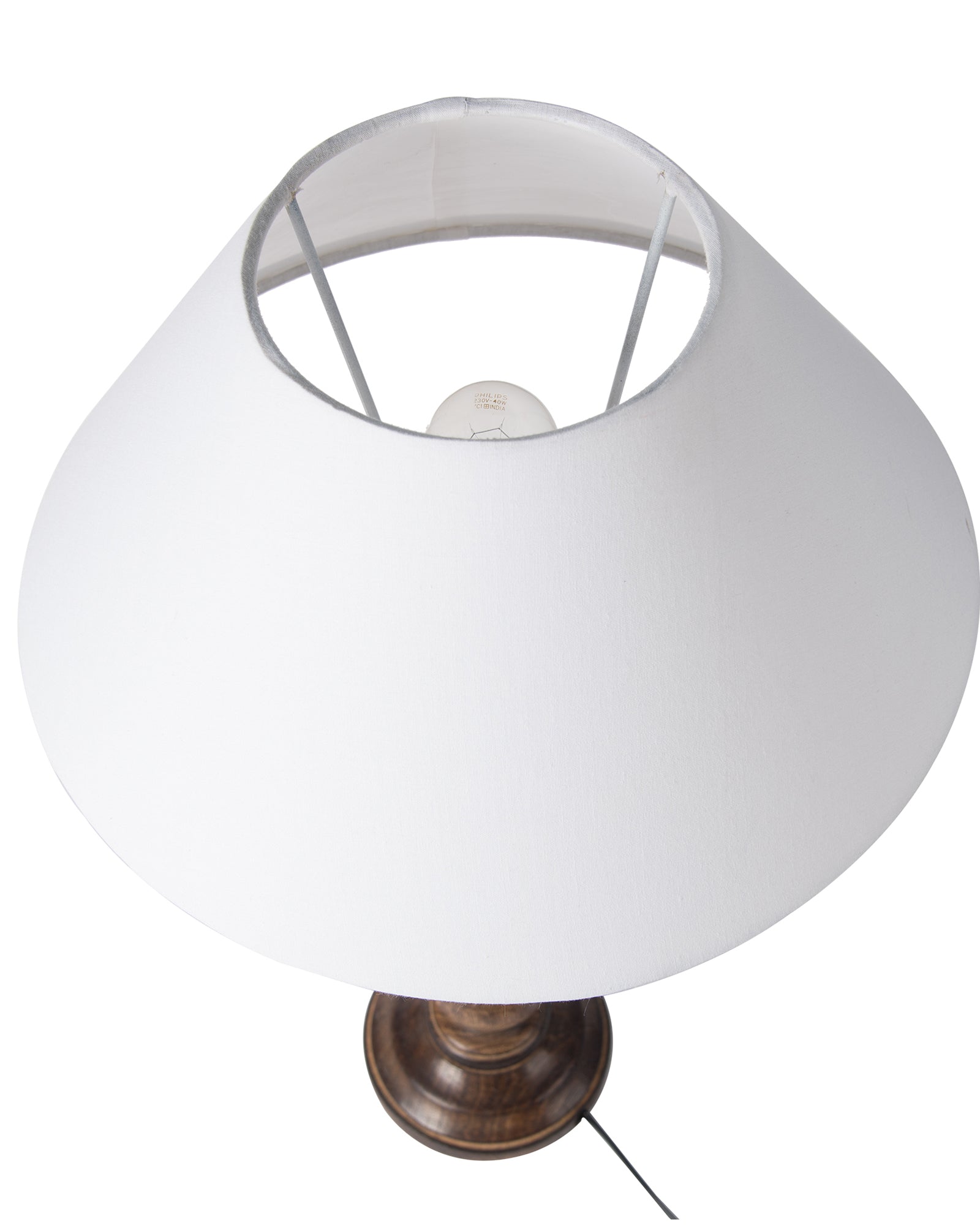Floral Carved Black Wood Table Lamp With Drum Shade