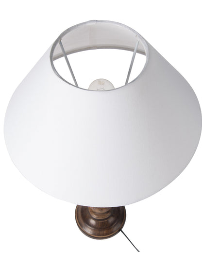 Floral Carved Black Wood Table Lamp With Drum Shade