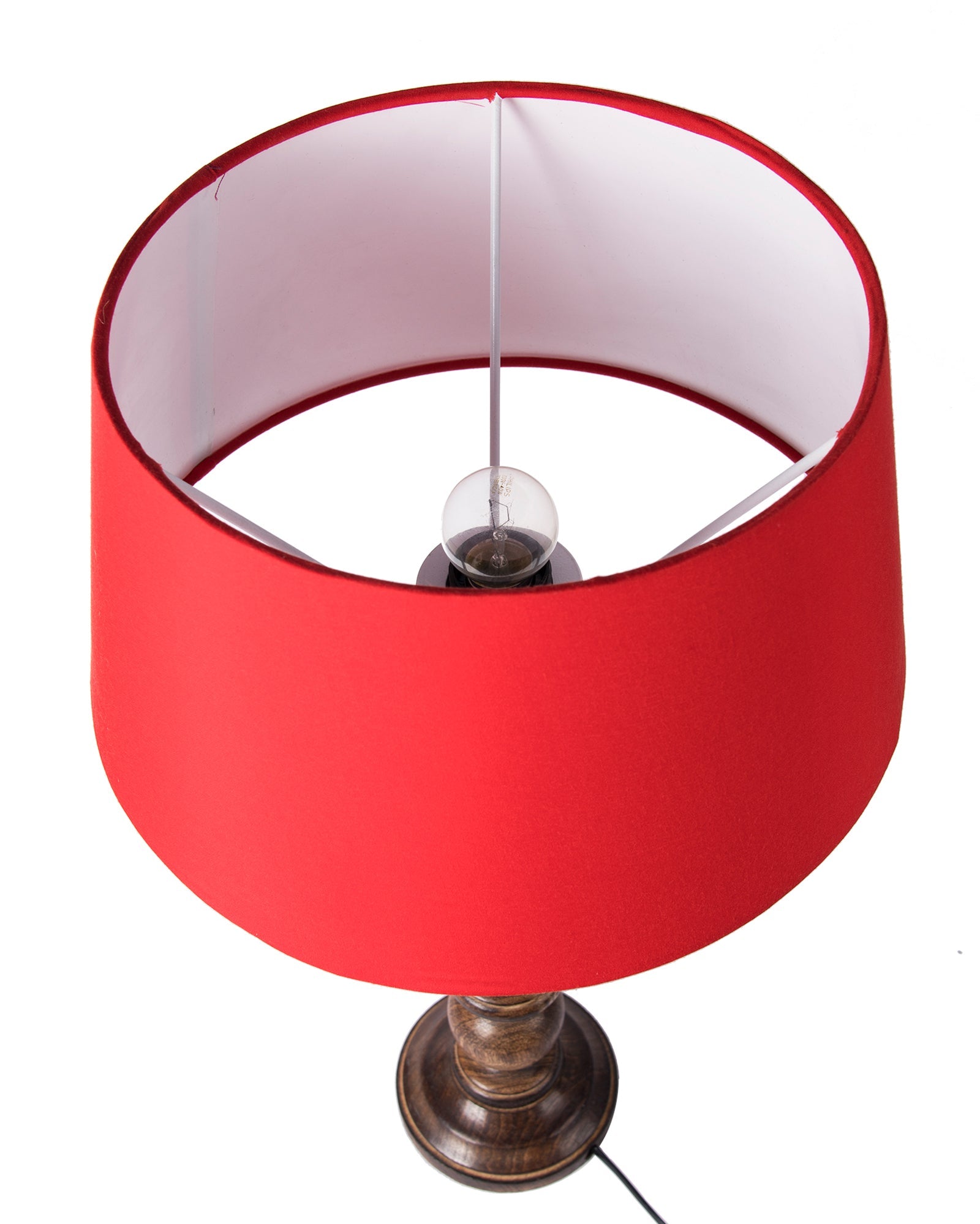 Floral Carved Black Wood Table Lamp With Drum Shade