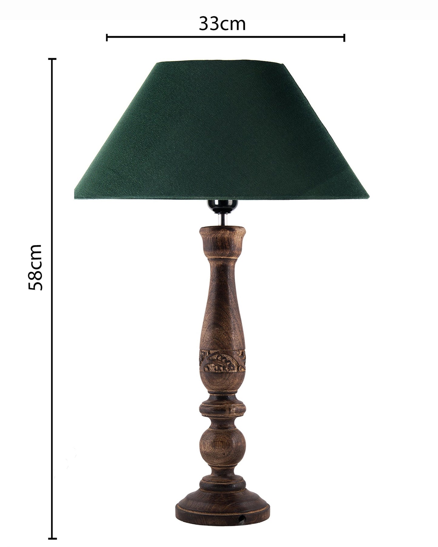 Floral Carved Black Wood Table Lamp With Drum Shade