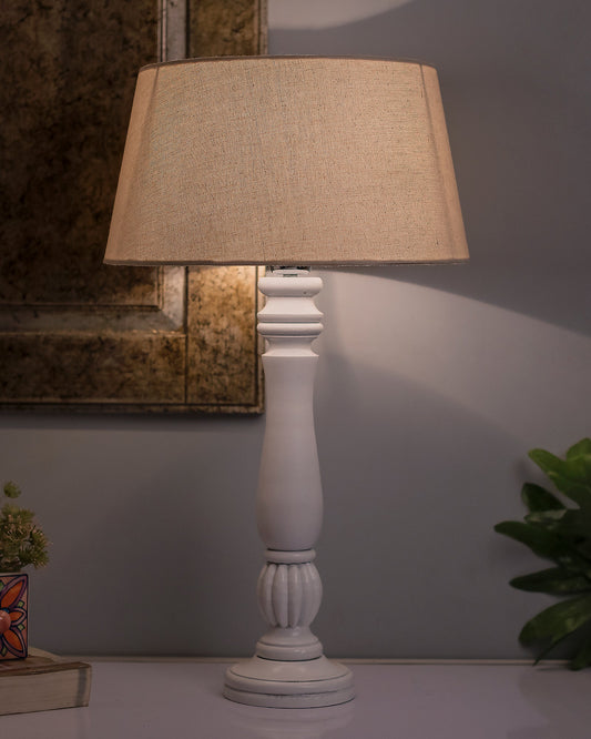 Classic Victorian White Wood Table Lamp With Shade