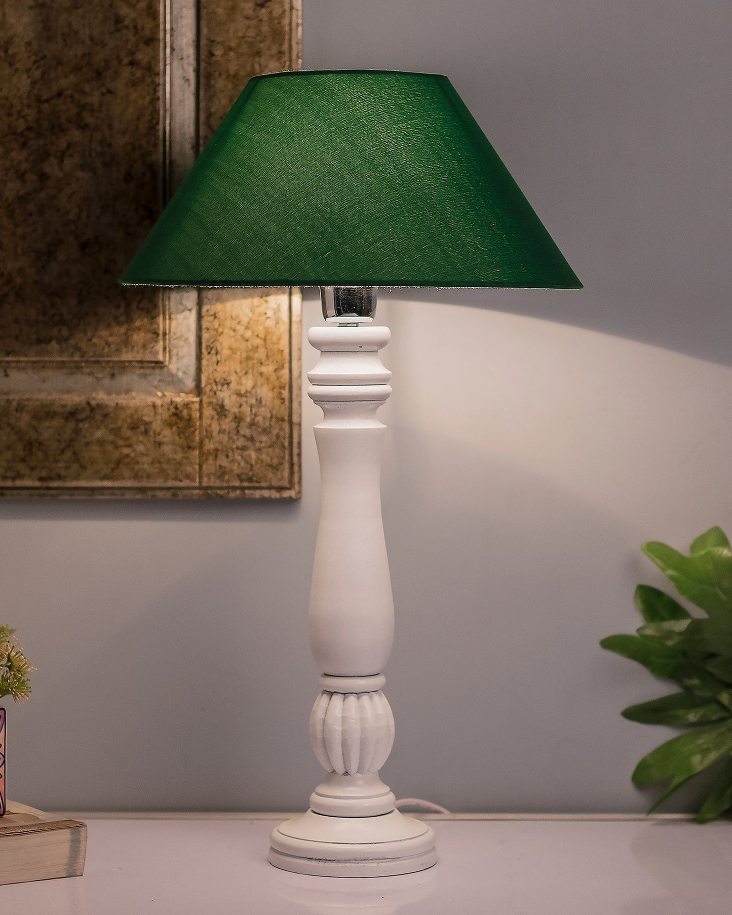 Classic Victorian White Wood Table Lamp With Shade