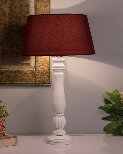 Classic Victorian White Wood Table Lamp With Shade