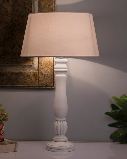 Classic Victorian White Wood Table Lamp With Shade