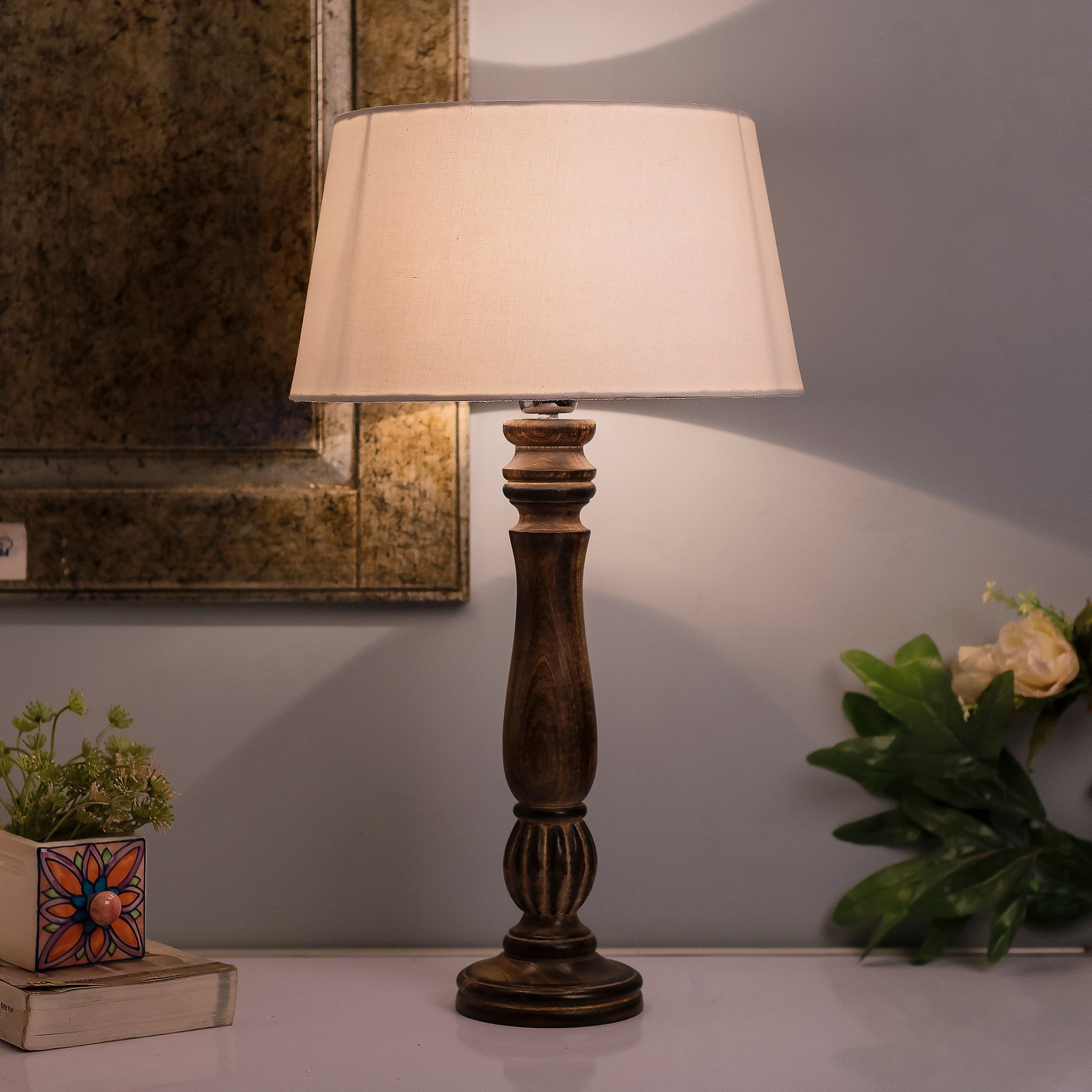 Homesake® Classic Victorian Black Wood Table Lamp with Shade for Home Decor, Living Room, Bedroom, Festive Decor