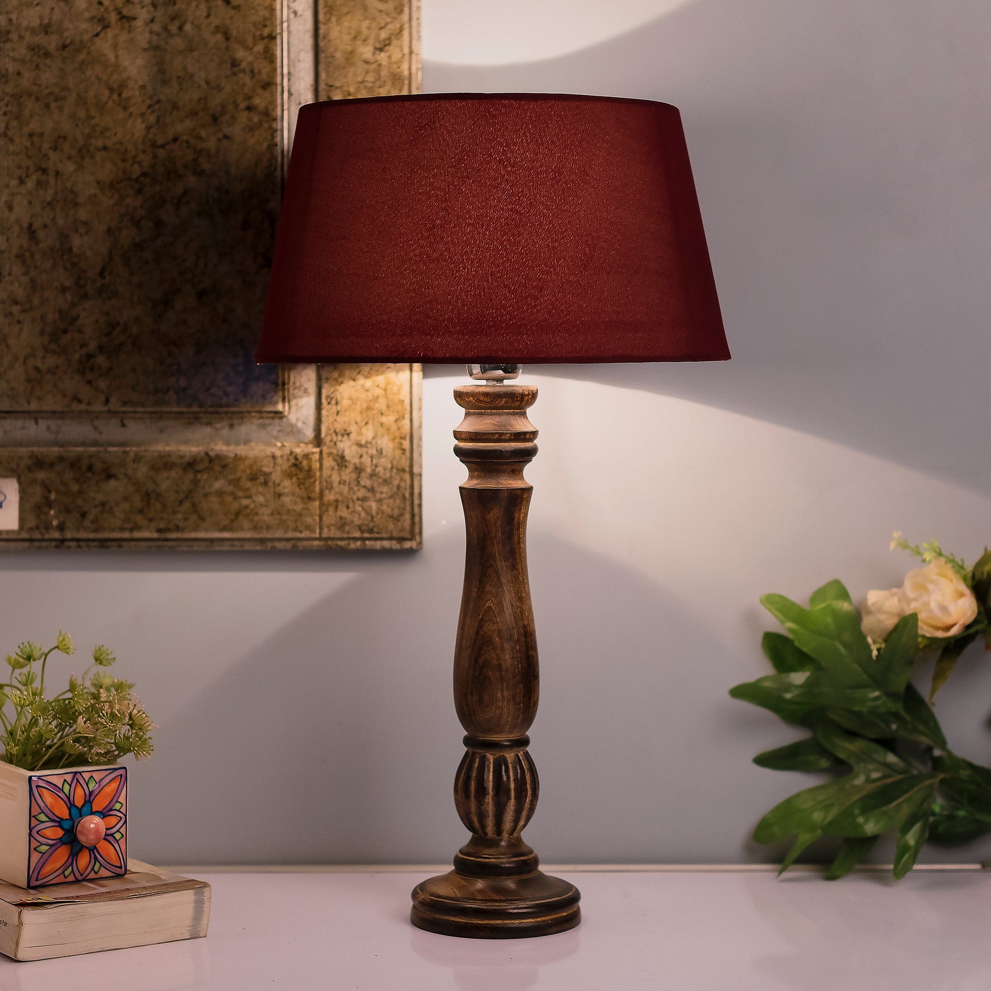 Homesake® Classic Victorian Black Wood Table Lamp with Shade for Home Decor, Living Room, Bedroom, Festive Decor