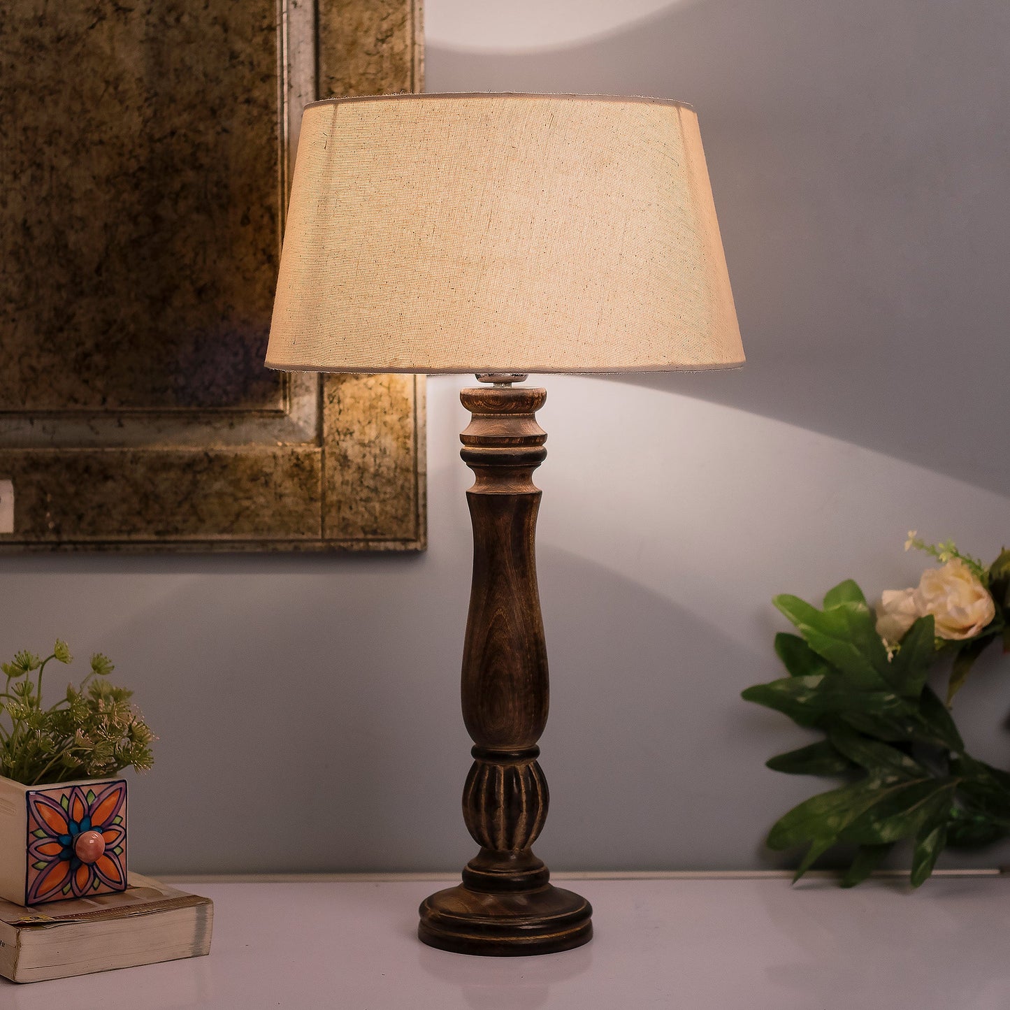 Homesake® Classic Victorian Black Wood Table Lamp with Shade for Home Decor, Living Room, Bedroom, Festive Decor