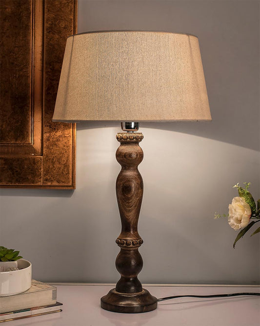 Classic Victorian Black Wood Table Lamp With Shade
