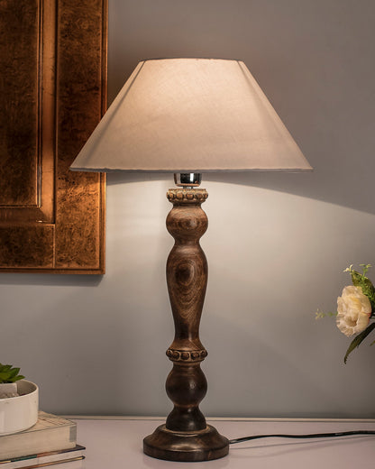 Classic Victorian Black Wood Table Lamp With Shade
