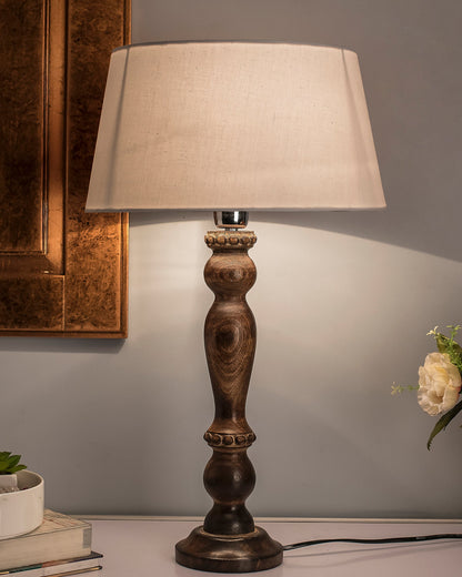 Classic Victorian Black Wood Table Lamp With Shade