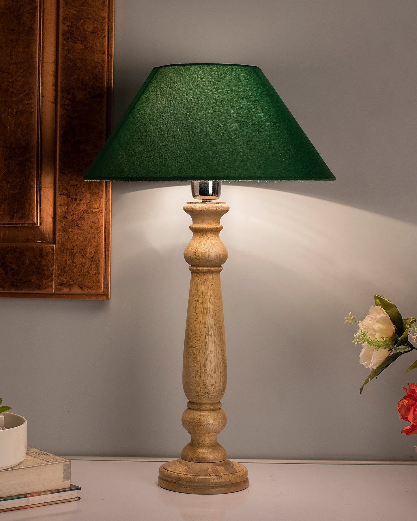 Mabel Rustic Wood Table Lamp With Shade