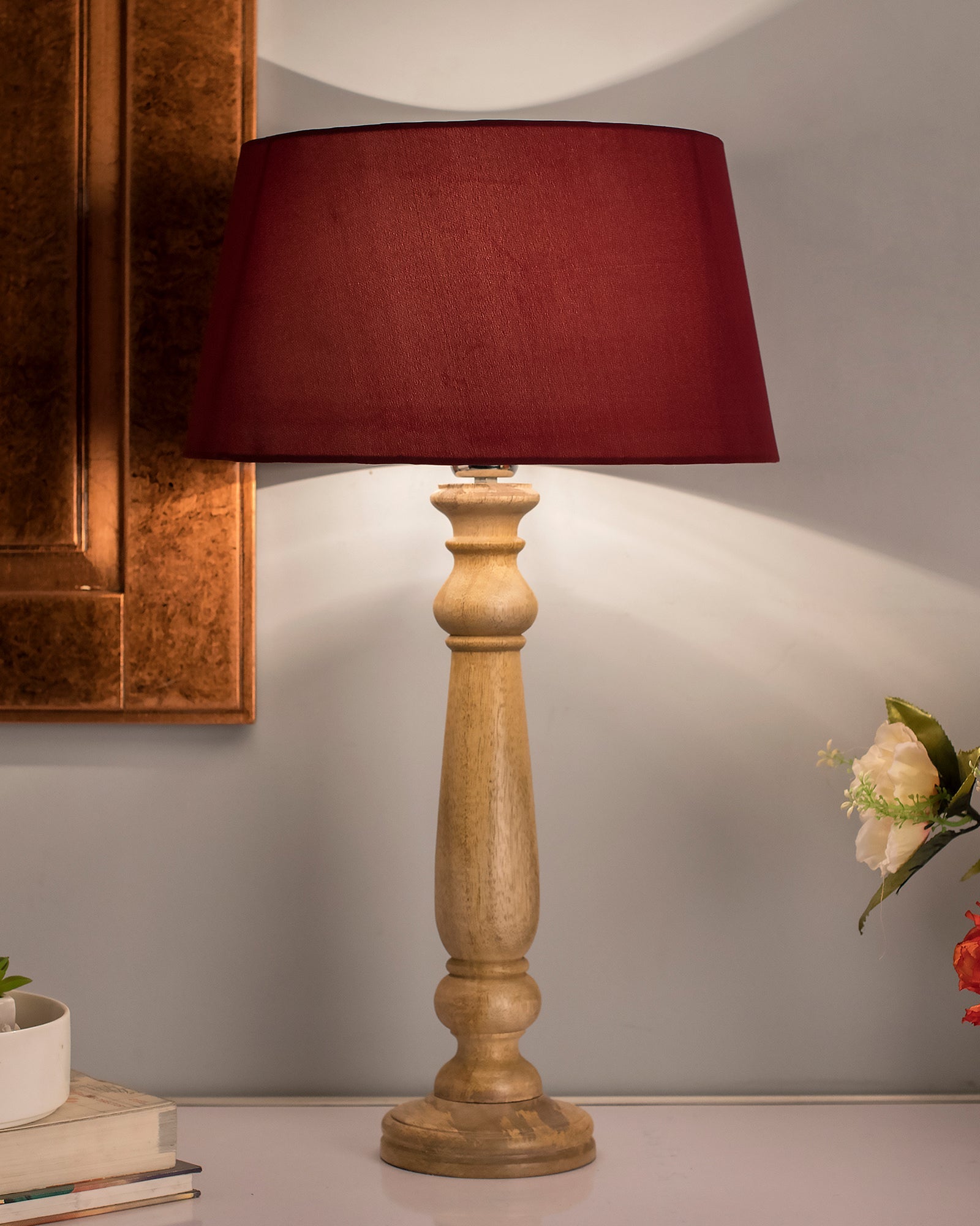 Mabel Rustic Wood Table Lamp With Shade