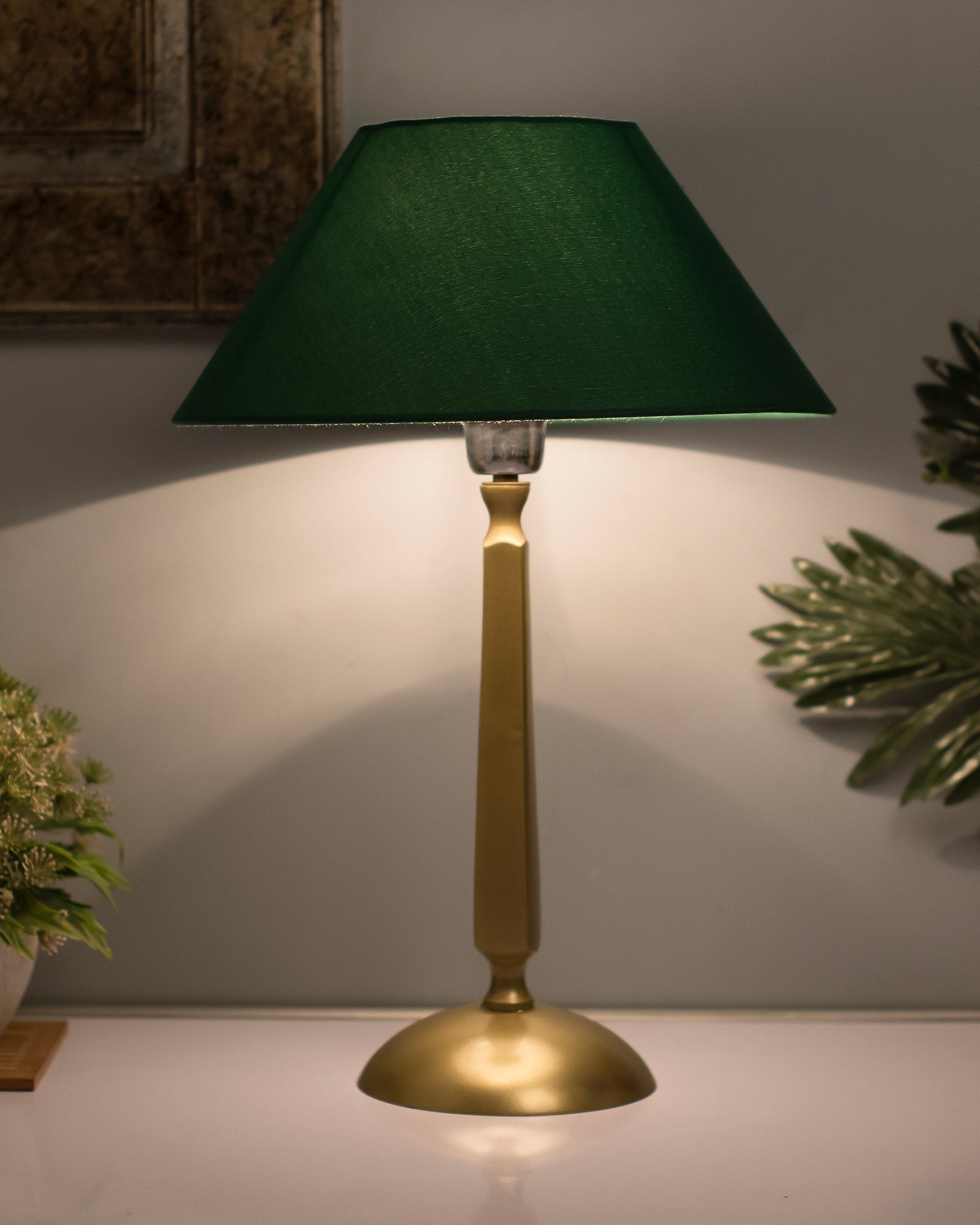 Classic Cubist Gold Brushed Lamp With Shade