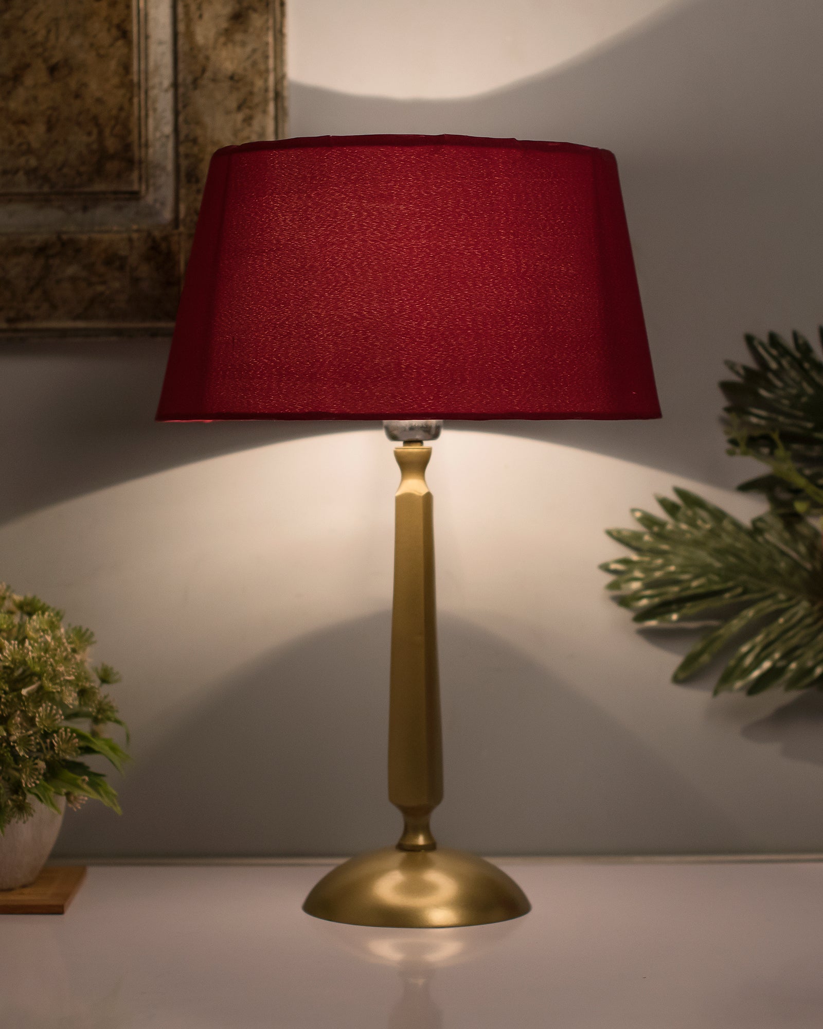 Classic Cubist Gold Brushed Lamp With Shade