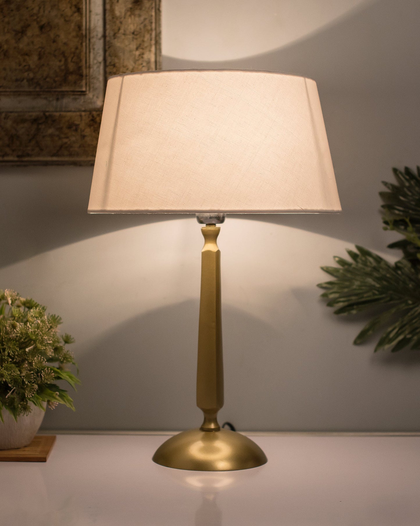 Classic Cubist Gold Brushed Lamp With Shade
