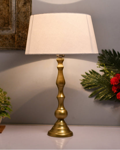 Teardrop gold brushed lamp with shade