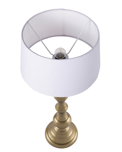 Teardrop gold brushed lamp with shade