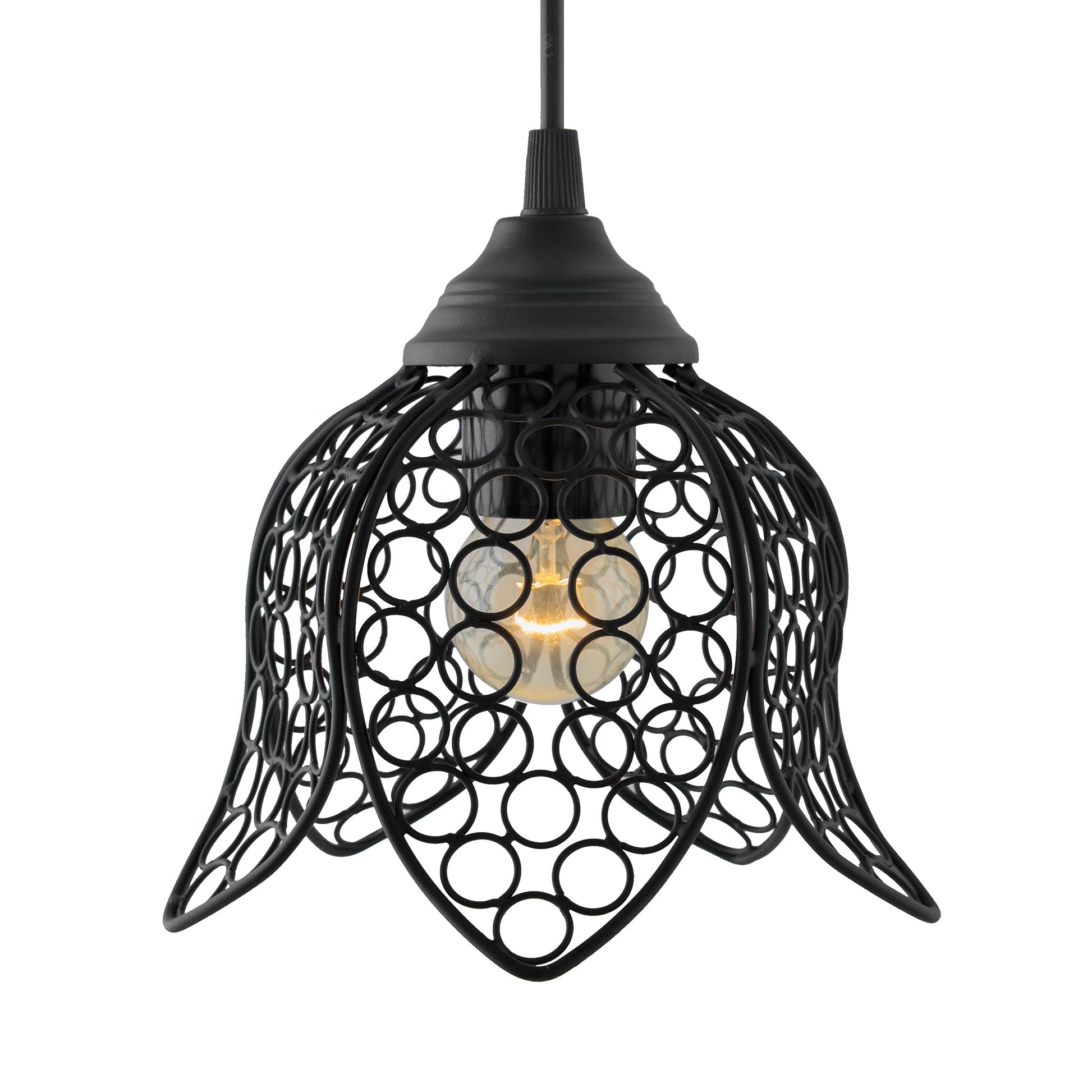 Hanging Black Steel lotus light, hanging light and fixture